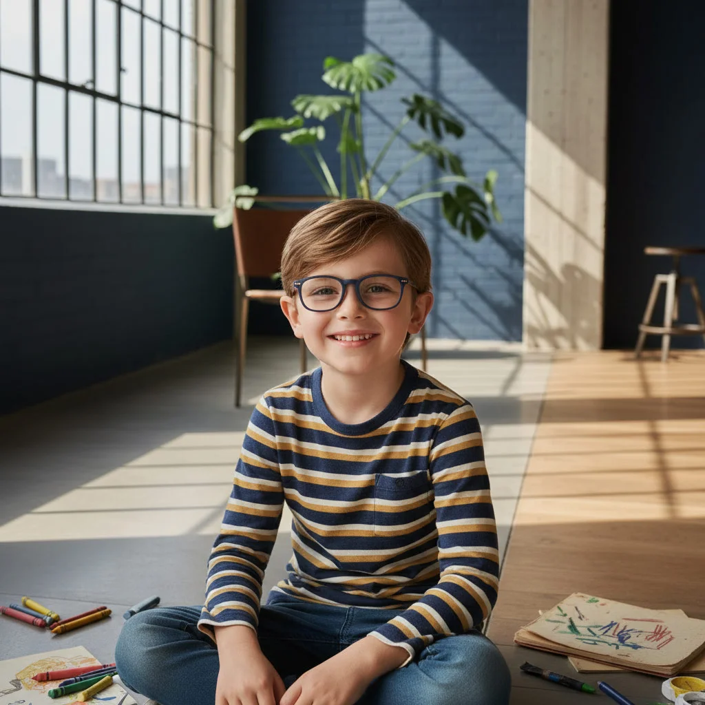 Kind wird von Optiker beraten